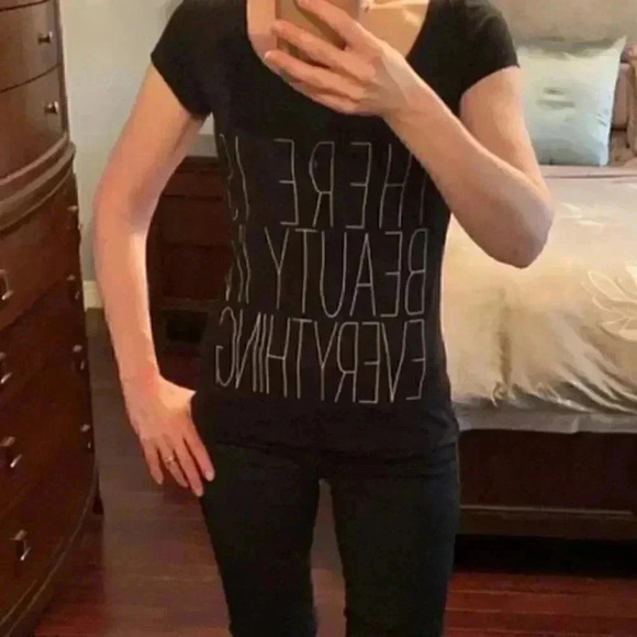 Ricki’s  Fitted T-Shirt Slogan Graphic Short Sleeve Tee Cotton Modal Black XS - Picture 7 of 14